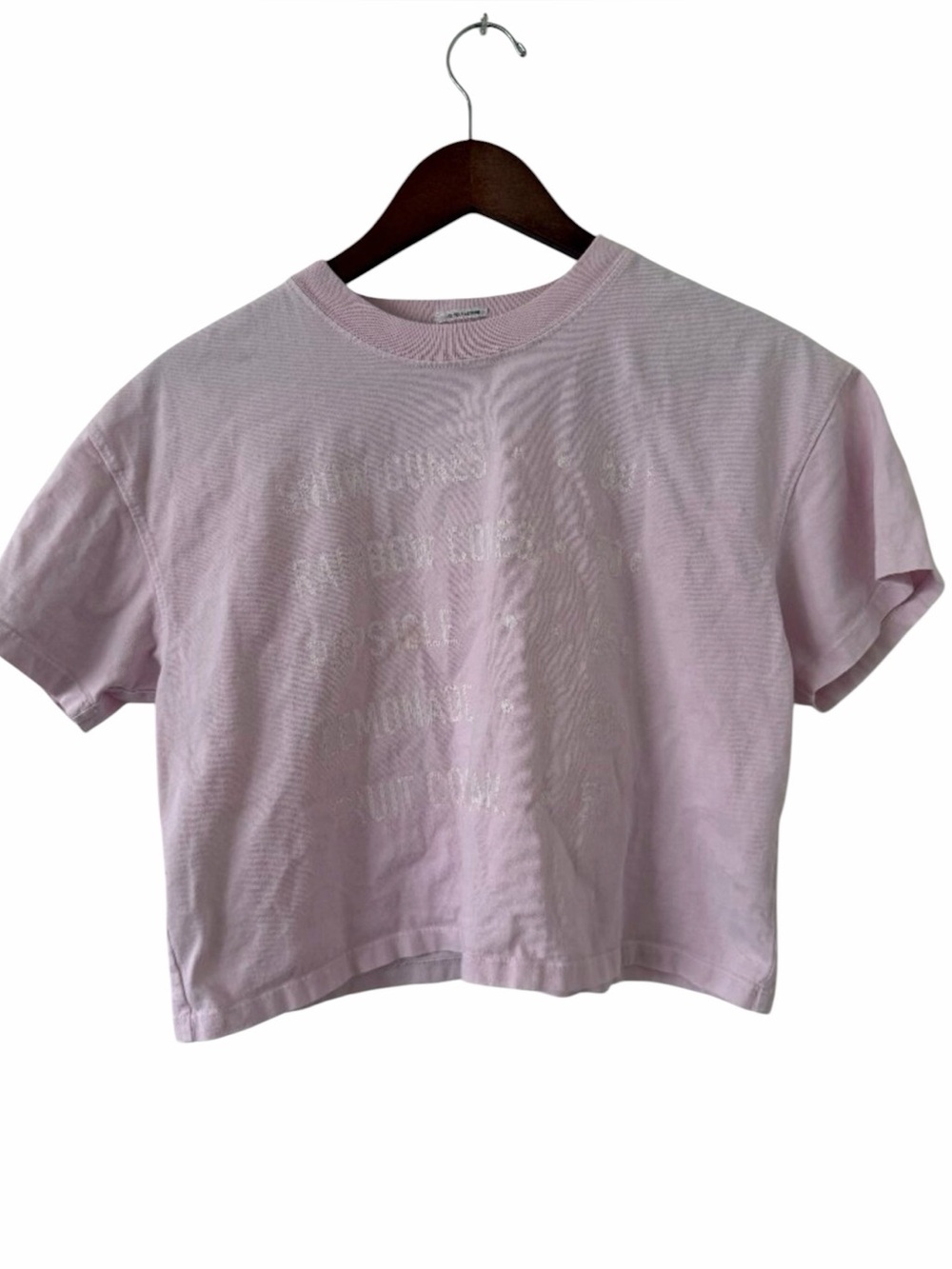 MOTHER The Grab Back Crop Tee- Pink-/White lettering- L- MSRP $110